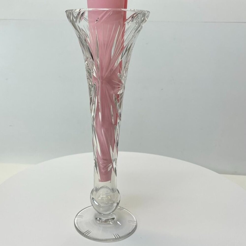 Clear Lead Crystal Flute Bud Vase with Starburst Pattern, Fluted Flower Vase - Picture 2 of 5